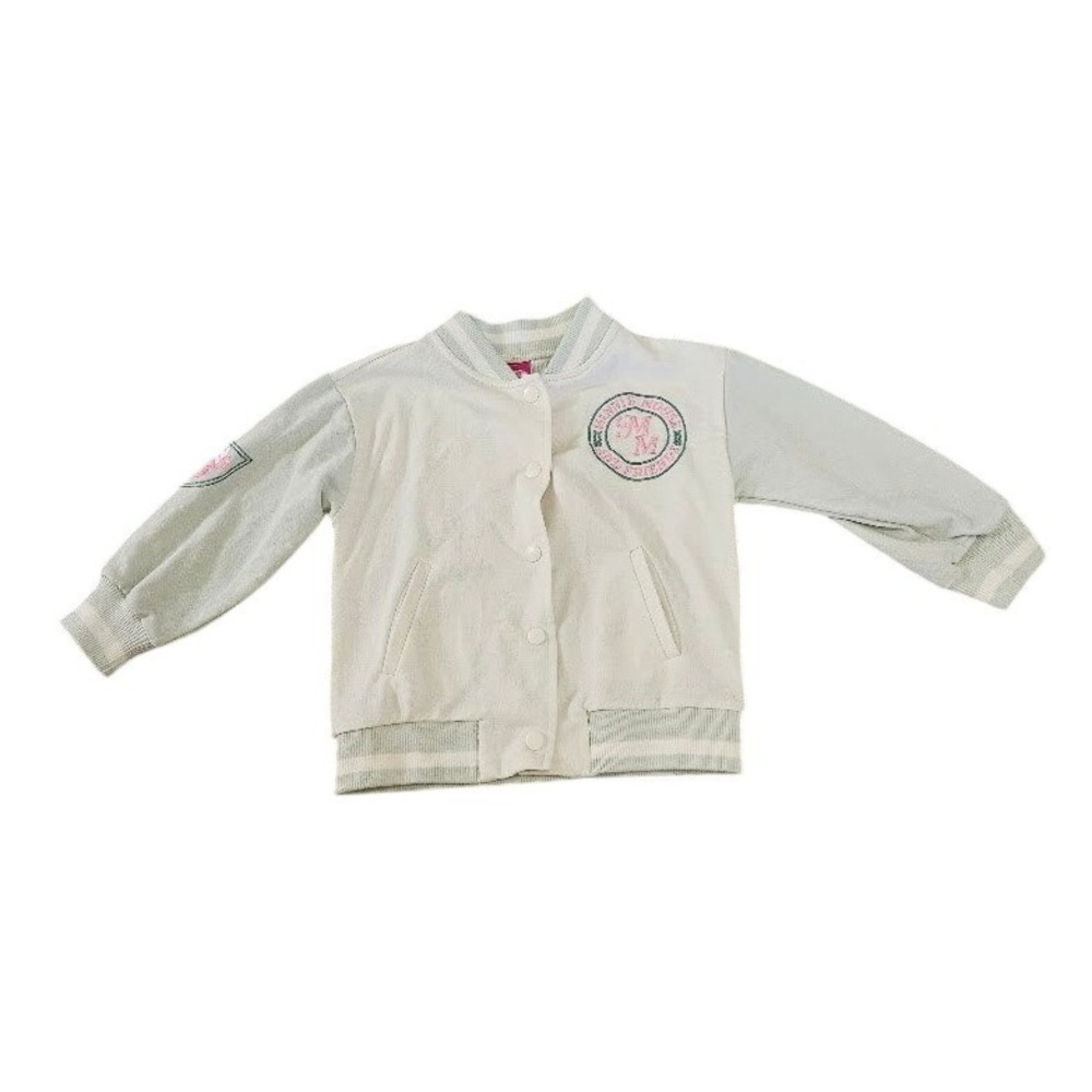 Disney Junior Minnie Mouse Varsity Jacket Girls Size 4 Cream Green Bomber